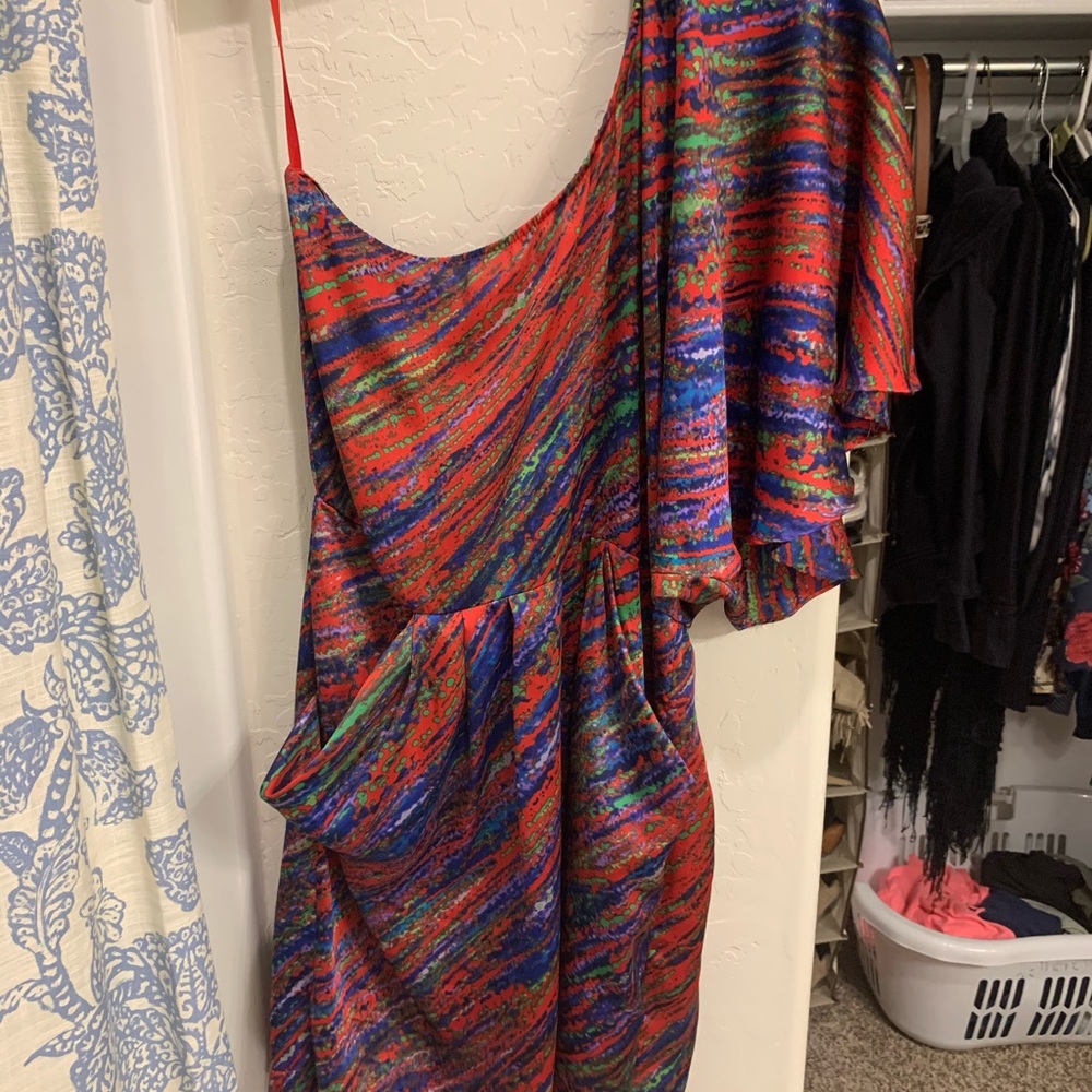 Colorful one shoulder dress with pockets